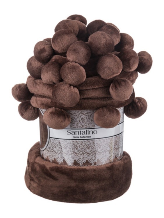 Плед с помпонами "горький шоколад" 150*200 см. SANTALINO (981-023)
