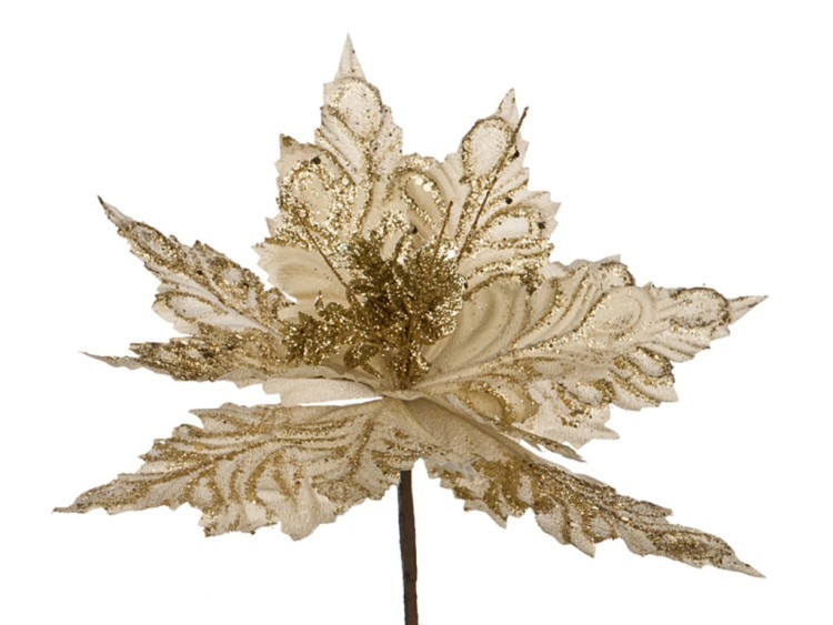 Цветок искусственный "пуансетия" диаметр=27 см. на клипсе. цвет: золото без упаковки Lefard (241-1708)
