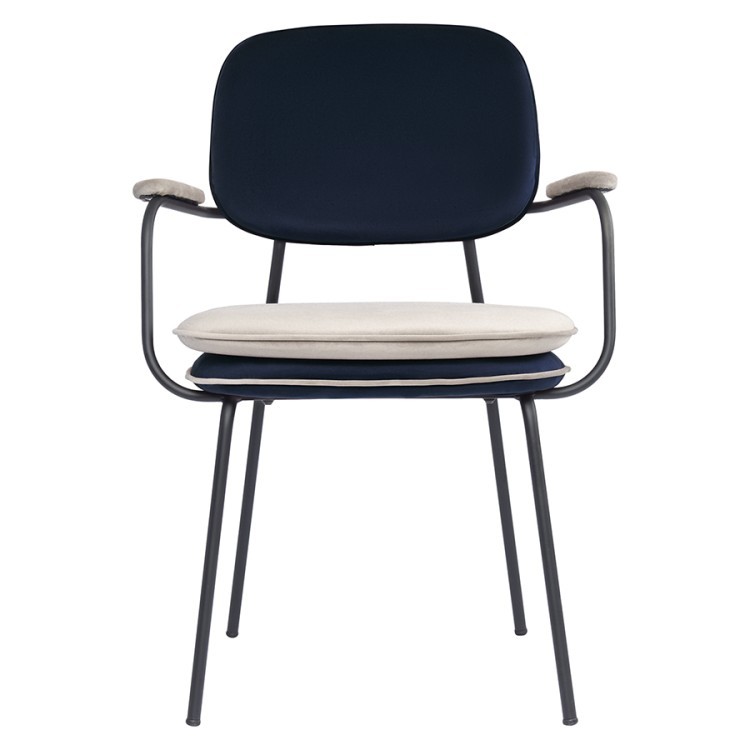 Стул с подлокотниками и контрастным кантом pea, велюр, темно-синий/бежевый (77106)
