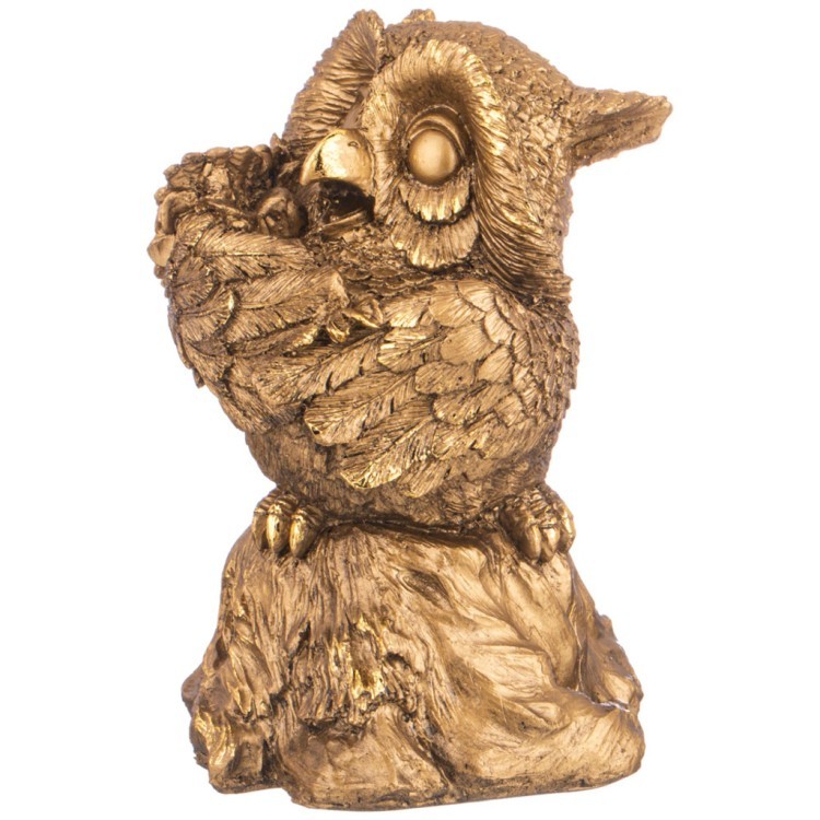 Фигурка декоративная "сова мультяшная на пне с букетом" н-25см  цвет: бронза с позолотой Lefard (169-890)