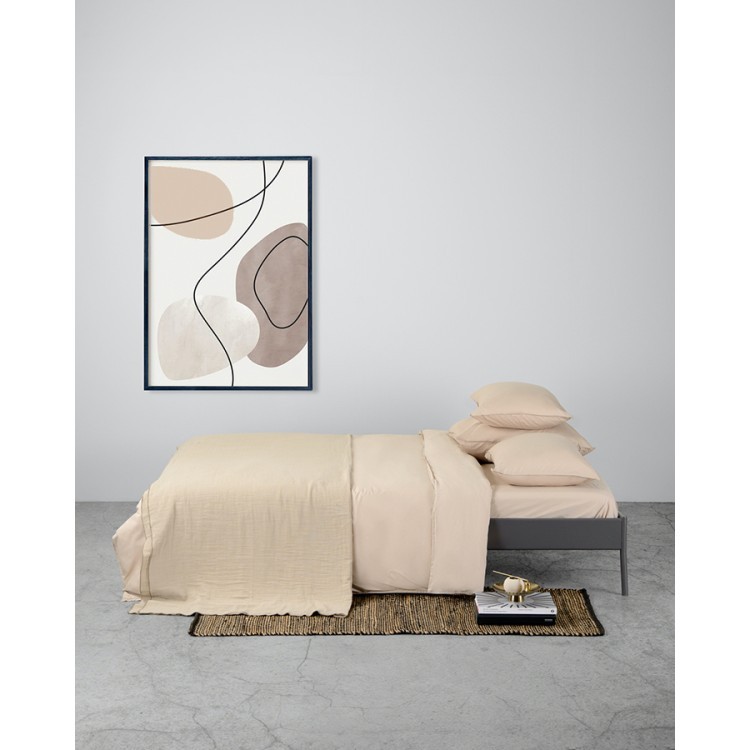 Комплект постельного белья двуспальный бежевого цвета из органического стираного хлопка из коллекции essential (69365)
