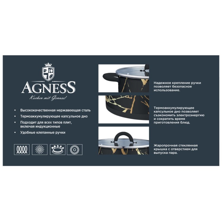 Кастрюля agness "маки" со стеклянной крышкой, нерж.сталь, 2,5л 18х10 см Agness (916-306) Кастрюля agness "маки" со стеклянной крышкой, нерж.сталь, 2,5л 18х10 см Agness (916-306)