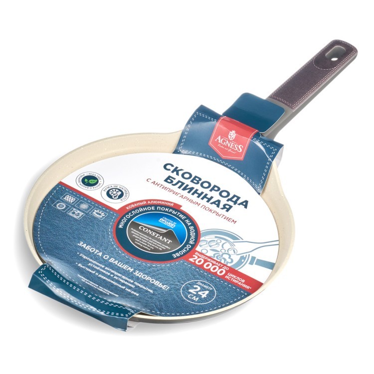 Сковорода блинная с антипригарным покрытием pfluon marble, 24*4,3 см Agness (902-107)