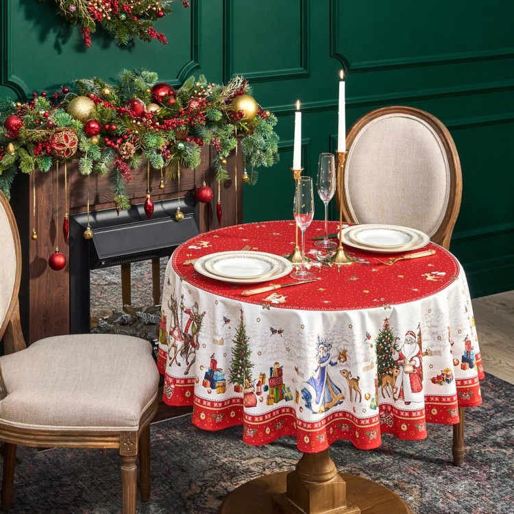 Скатерть круглая  "с новым годом"150 см  ,красный, 100% хлопок ,твил Lefard (850-763-24) Скатерть круглая  "с новым годом"150 см  ,красный, 100% хлопок ,твил Lefard (850-763-24)