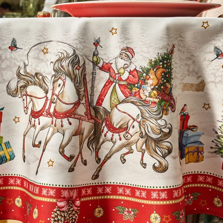 Скатерть круглая  "с новым годом"150 см  ,красный, 100% хлопок ,твил Lefard (850-763-24) Скатерть круглая  "с новым годом"150 см  ,красный, 100% хлопок ,твил Lefard (850-763-24)