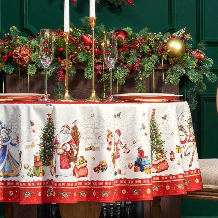 Скатерть круглая  "с новым годом"150 см  ,красный, 100% хлопок ,твил Lefard (850-763-24) Скатерть круглая  "с новым годом"150 см  ,красный, 100% хлопок ,твил Lefard (850-763-24)