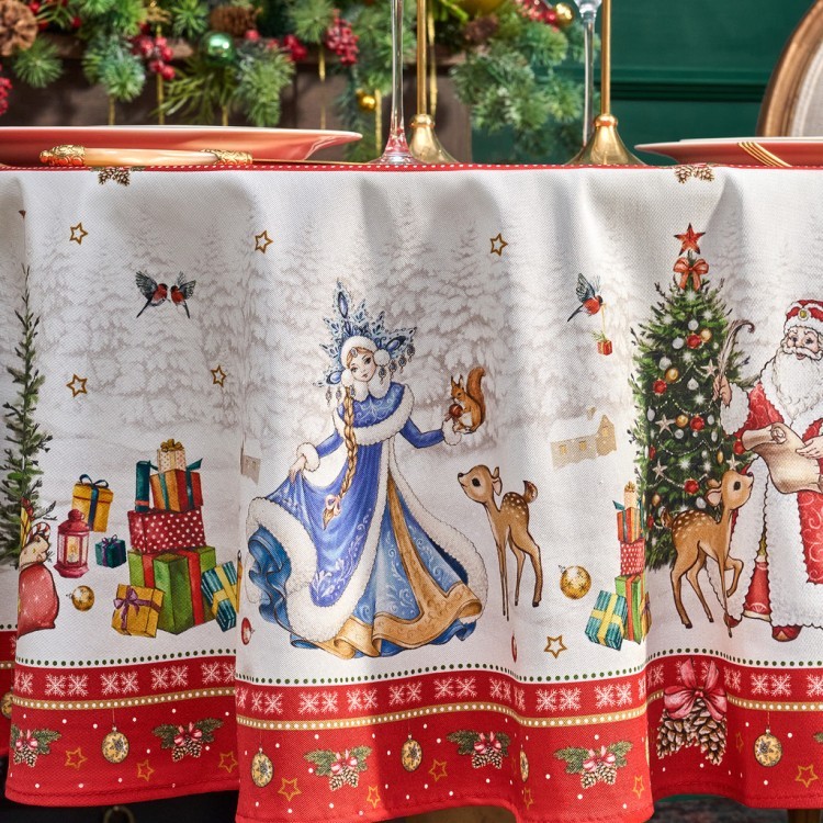 Скатерть круглая  "с новым годом"150 см  ,красный, 100% хлопок ,твил Lefard (850-763-24) Скатерть круглая  "с новым годом"150 см  ,красный, 100% хлопок ,твил Lefard (850-763-24)