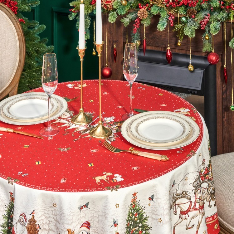 Скатерть круглая  "с новым годом"150 см  ,красный, 100% хлопок ,твил Lefard (850-763-24) Скатерть круглая  "с новым годом"150 см  ,красный, 100% хлопок ,твил Lefard (850-763-24)