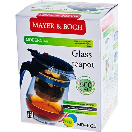 Чайник заварочный 0,5л дав/клап стекло/нерж/ст/пластик Mayer&Boch (4025) Чайник заварочный 0,5л дав/клап стекло/нерж/ст/пластик Mayer&Boch (4025)