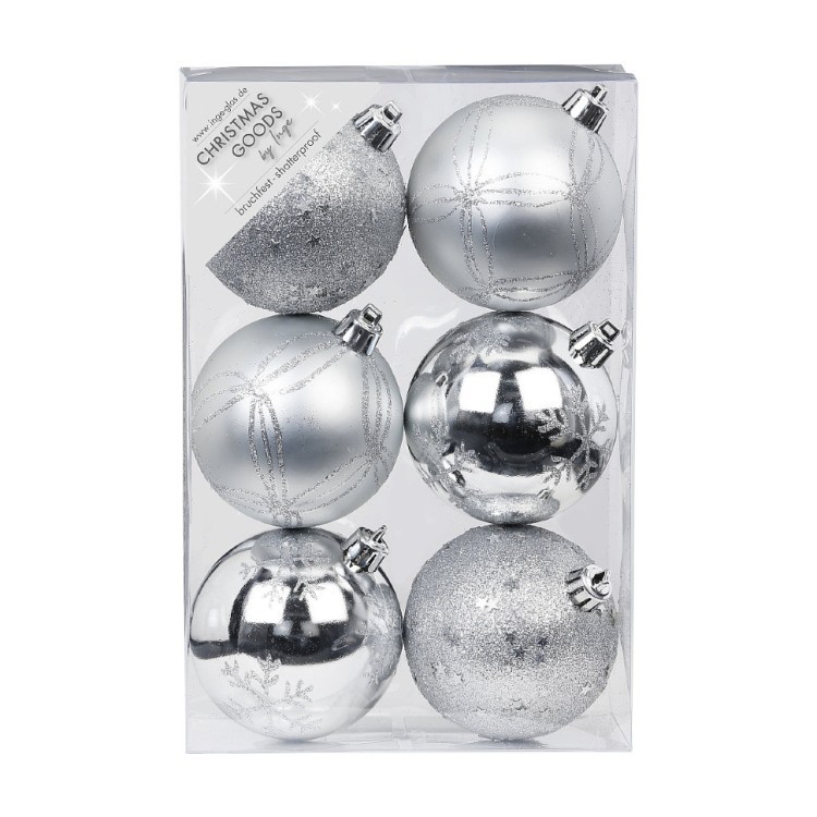 Набор ёлочных шаров INGE'S Christmas Decor 81190G002 d 8 см, серебро (6 шт) (69751)