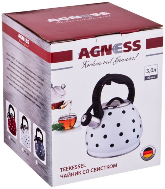 Чайник со свистком agness "горошек", индукцион. дно, 3,0л (кор=12шт.) Agness (937-813)