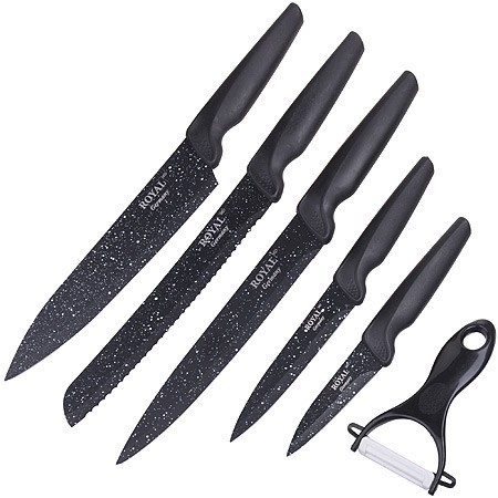 Набор ножей 5пр черный мрамор (305)