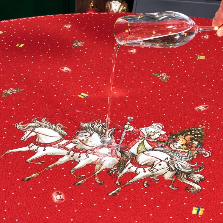 Скатерть круглая "с новым годом" 190см ,красный, 100% хлопок, твил, с пропиткой Lefard (850-763-25)