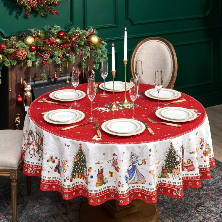 Скатерть круглая "с новым годом" 190см ,красный, 100% хлопок, твил, с пропиткой Lefard (850-763-25)
