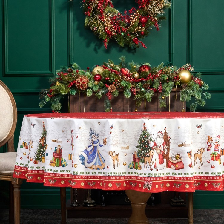 Скатерть круглая "с новым годом" 190см ,красный, 100% хлопок, твил, с пропиткой Lefard (850-763-25)
