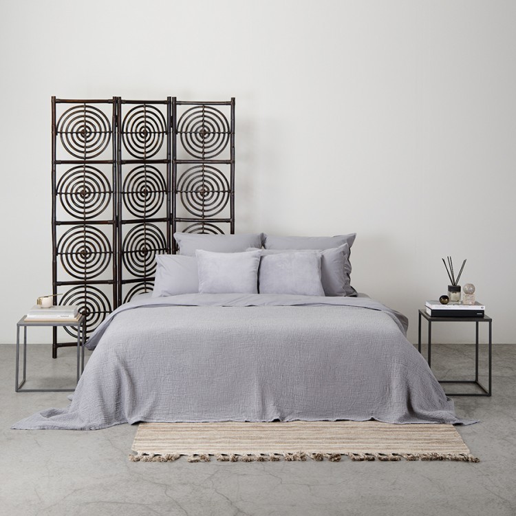 Комплект постельного белья полутораспальный серого цвета из органического стираного хлопка из коллекции essential (69372)