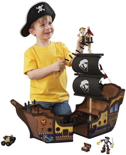 "Пиратский корабль" деревянный, игровой набор для мальчика, раскрывающийся (63262_KE)