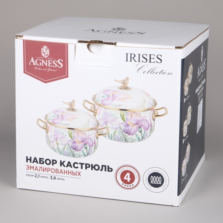 Набор кастрюль agness эмалированных серия "irises", 4пр. 2,1л и 3,8л Agness (950-603) Набор кастрюль agness эмалированных серия "irises", 4пр. 2,1л и 3,8л Agness (950-603)