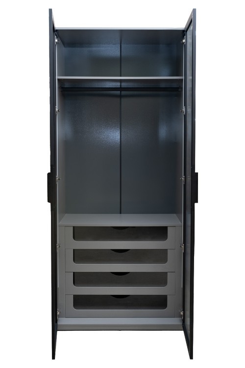 GD-10012-6-2 Шкаф Alto двухд c выдвиж ящик, цвет серый Кобальт, двер стекло(рифленое) 100*57*230.5см (TT-00016269)