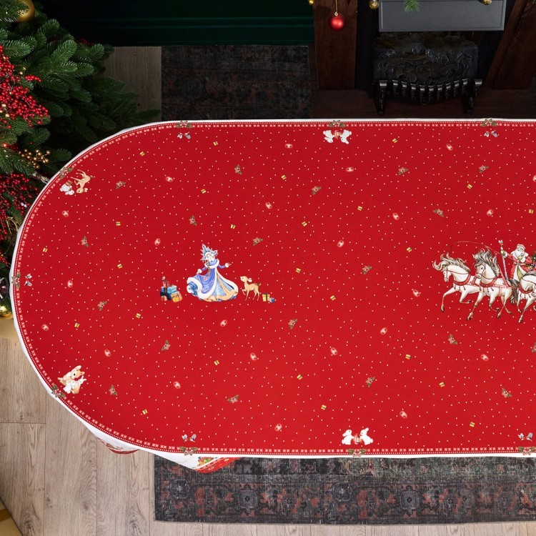 Скатерть овальная "с новым годом" 140х300см ,красный, 100% хлопок,твил пропитка Lefard (850-763-42)