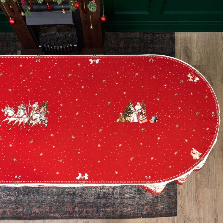 Скатерть овальная "с новым годом" 140х300см ,красный, 100% хлопок,твил пропитка Lefard (850-763-42)