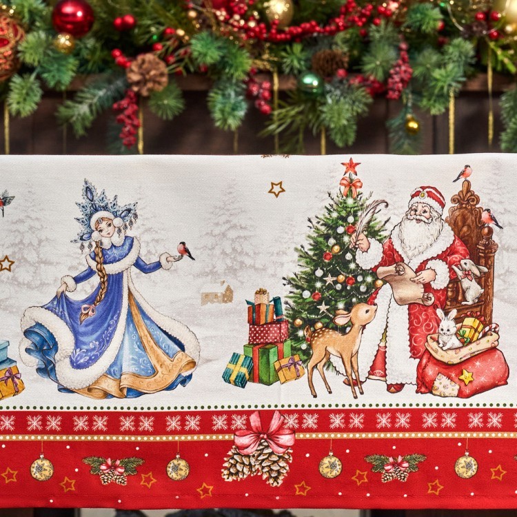 Скатерть овальная "с новым годом" 140х300см ,красный, 100% хлопок,твил пропитка Lefard (850-763-42)