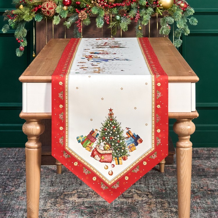 Дорожка "с новым годом"45х215см ,красный, 100% хлопок,твил пропитка Lefard (850-763-31)