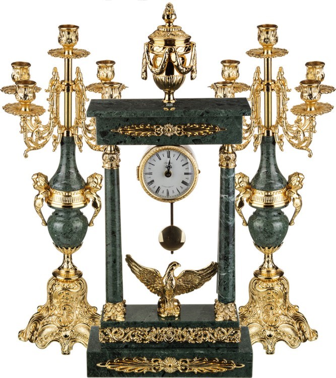 Набор:часы+2 подсвечника (кварцевые) высота=70/52 см.диаметр циферблата 10 см. Olympus Brass (292-019)