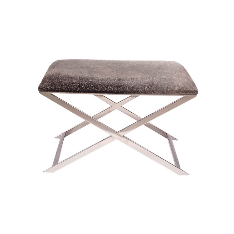 Пуф 111025, сталь, кожа, polished steel/grey, ROOMERS FURNITURE