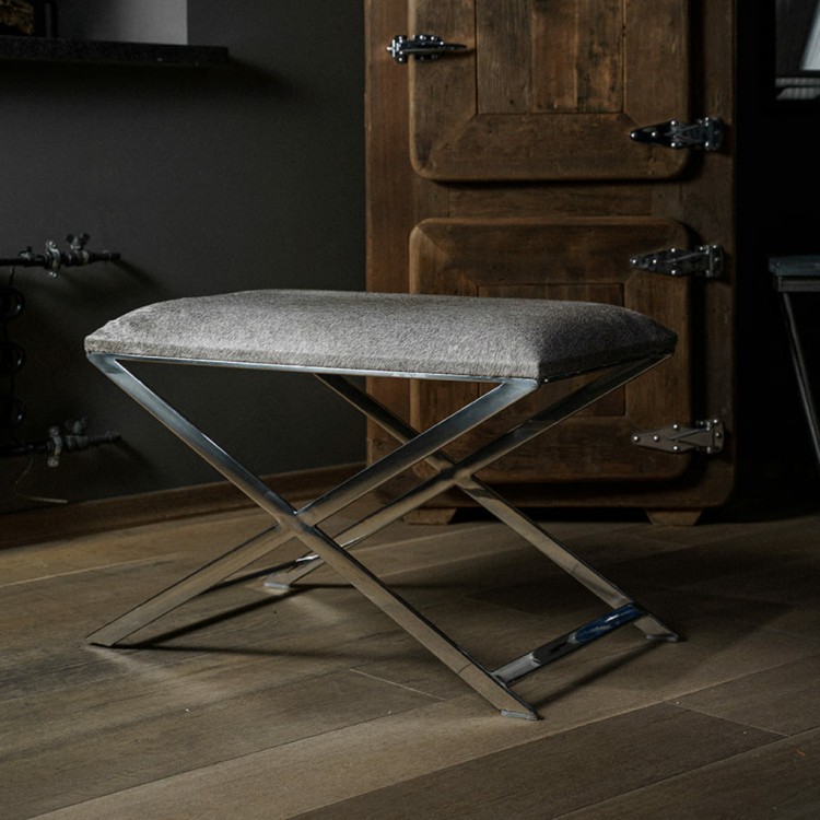 Пуф 111025, сталь, кожа, polished steel/grey, ROOMERS FURNITURE