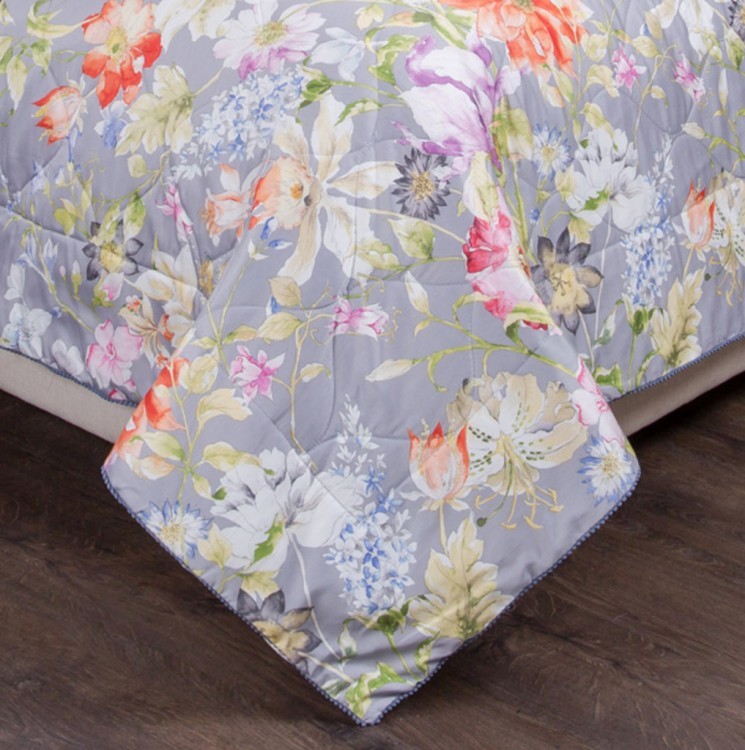 Одеяло летнее стёганное 170х220см "эдем",хлопок 100%+слайтекс,цветы+бирюза, сатин SANTALINO (985-410)