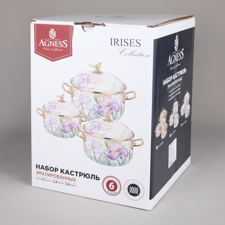 Набор кастрюль agness эмалированных серия "irises", 6пр. 2,1л, 2,8л и 3,8л Agness (950-607) Набор кастрюль agness эмалированных серия "irises", 6пр. 2,1л, 2,8л и 3,8л Agness (950-607)