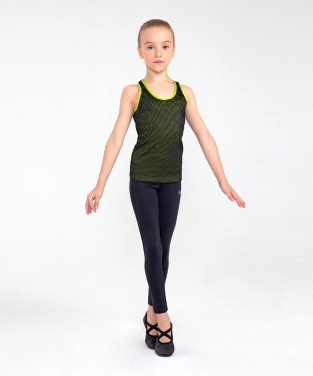 Майка-борцовка гимнастическая Valerie двойная, полиамид, черный/лайм, детский (784367)