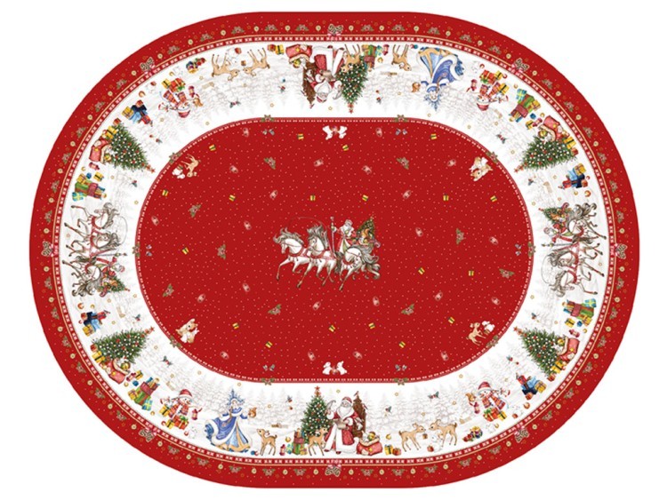 Скатерть  овальная  "с новым годом" ,140х180см ,красный, 100% хлопок ,твил Lefard (850-763-4)