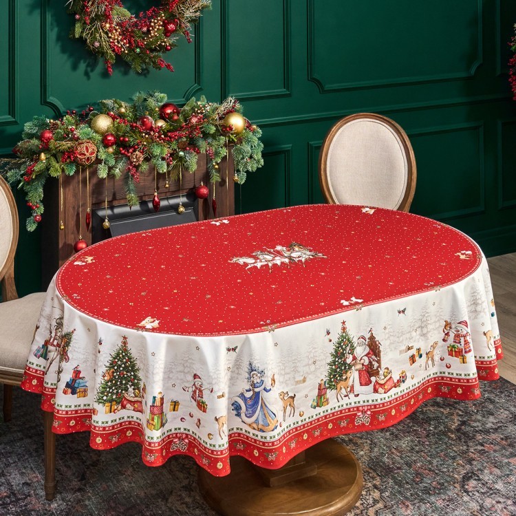 Скатерть  овальная  "с новым годом" ,140х180см ,красный, 100% хлопок ,твил Lefard (850-763-4)