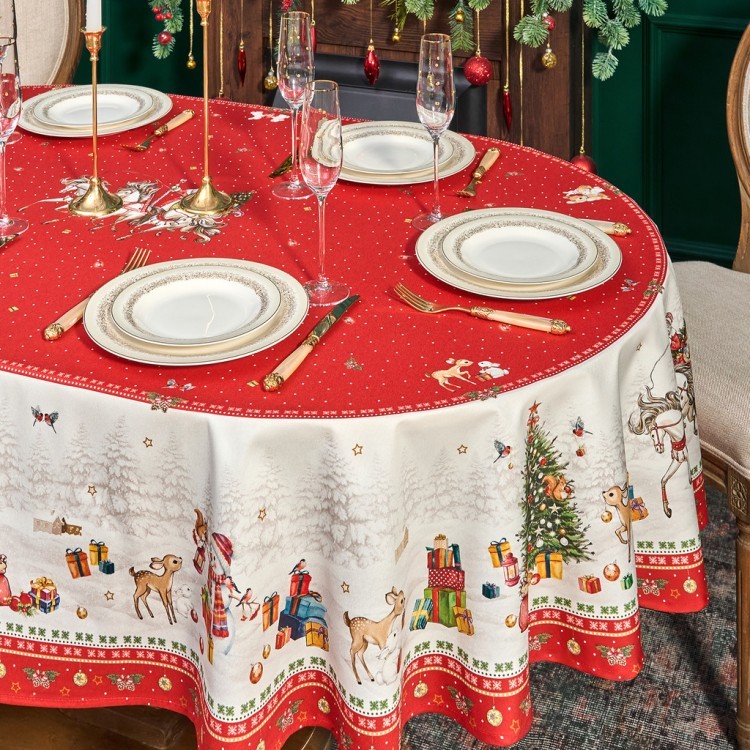 Скатерть  овальная  "с новым годом" ,140х180см ,красный, 100% хлопок ,твил Lefard (850-763-4)
