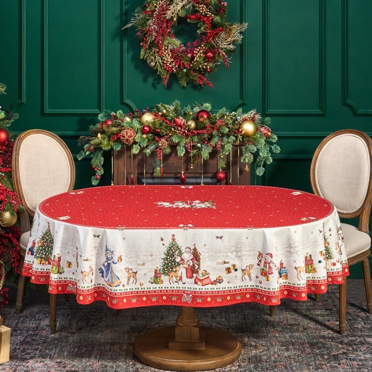 Скатерть  овальная  "с новым годом" ,140х180см ,красный, 100% хлопок ,твил Lefard (850-763-4)