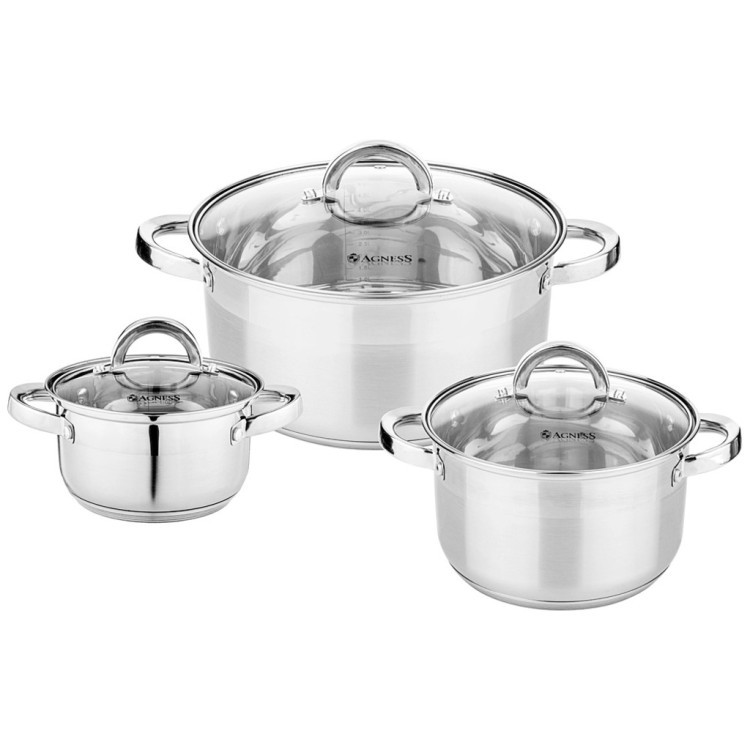 Набор кастрюль agness со стекл.крышками 6пр.1,7/3,5/5,5 л. размер 16x9,5/20x12.5/ 24x13.5 см Agness (937-505) Набор кастрюль agness со стекл.крышками 6пр.1,7/3,5/5,5 л. размер 16x9,5/20x12.5/ 24x13.5 см Agness (937-505)