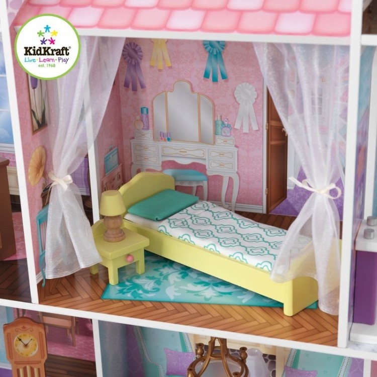Деревянный кукольный домик "Загородная усадьба", с мебелью 31 предмет в наборе и с гаражом, для кукол 30 см (65242_KE)