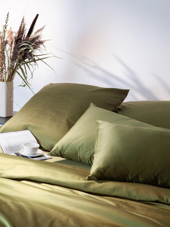 Комплект постельного белья из премиального сатина оливкового цвета из коллекции essential, 150х200 с (79820)