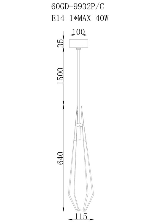 Лампа потолочная d11,5см h64см (TT-00002221)