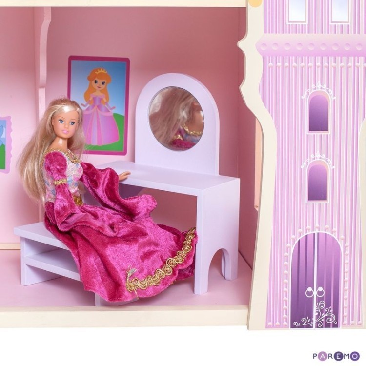 Деревянный кукольный домик "Розовый сапфир", с мебелью 16 предметов в наборе, для кукол 30 см (PD316-05)