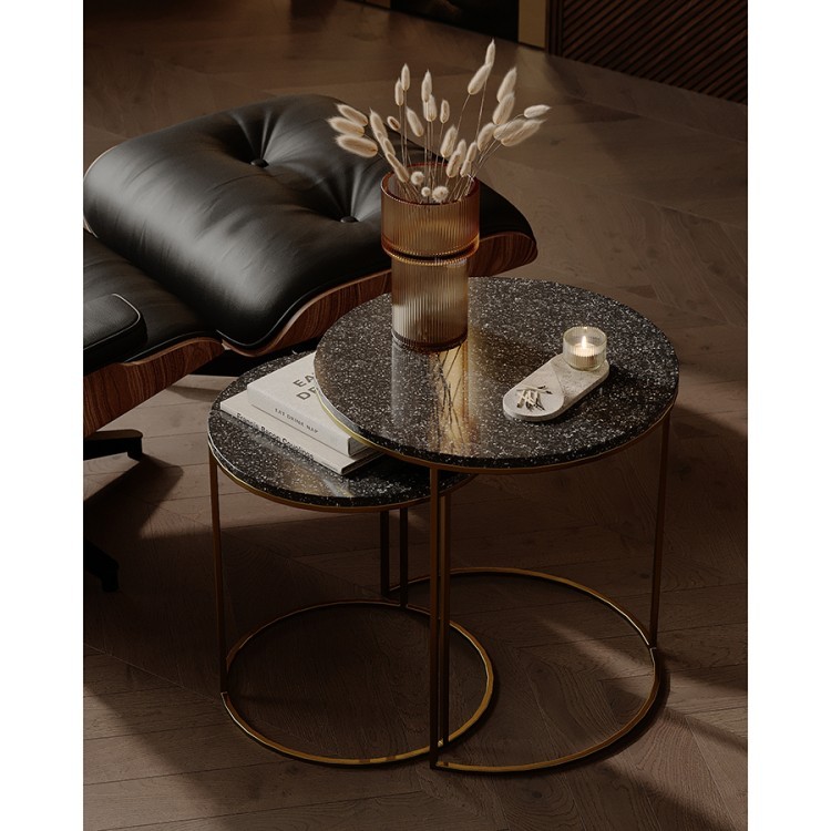 Набор из 2-х кофейных столиков hans, D40 см и D50 см, черный мрамор (76902)