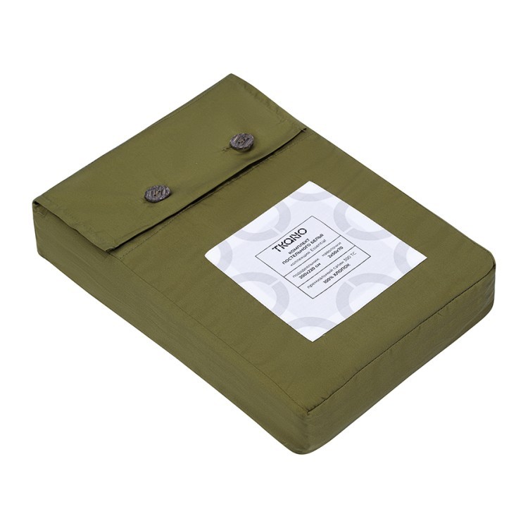 Комплект постельного белья из премиального сатина оливкового цвета из коллекции essential, 200х220 с (79821)