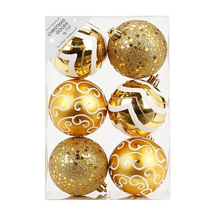 Набор ёлочных шаров INGE'S Christmas Decor 81075G001 d 8 см, золотой (6 шт) (69772)