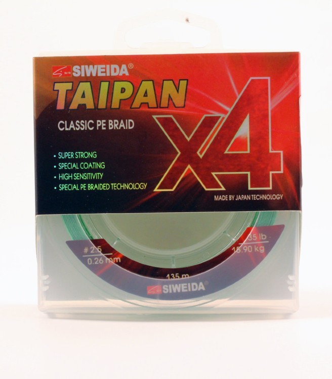 Леска плетеная Siweida Taipan Classic PE Braid X4 135м 0,26мм (15,90кг) светло-зеленая (62291)