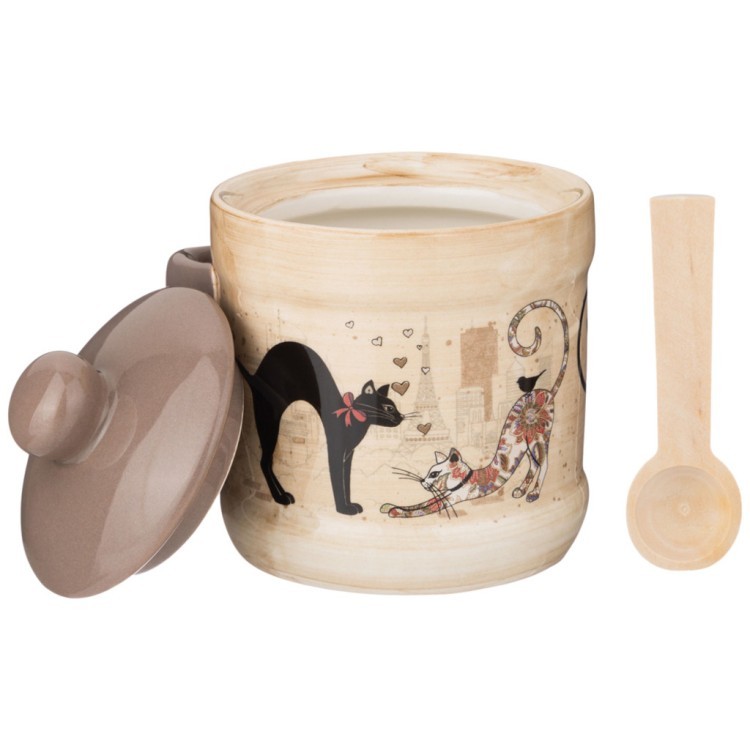 Сахарница с ложкой agness "парижские коты" 10*9,5 см 300 мл Agness (358-1732)