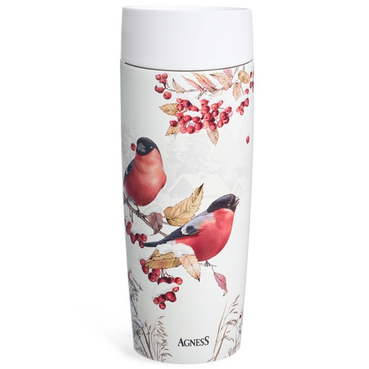 Термокружка agness  "снегири" 360мл, колба нерж.сталь 18/10 Agness (709-123)