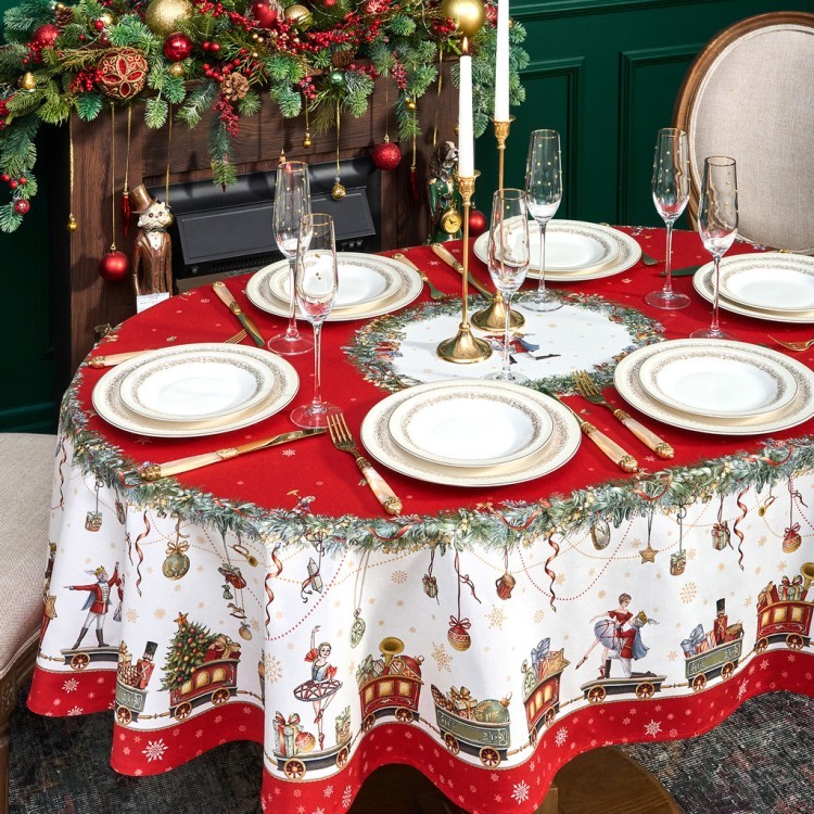 Скатерть  овальная  "щелкунчик" ,140х180см ,красный, 100% хлопок ,твил Lefard (850-762-4)