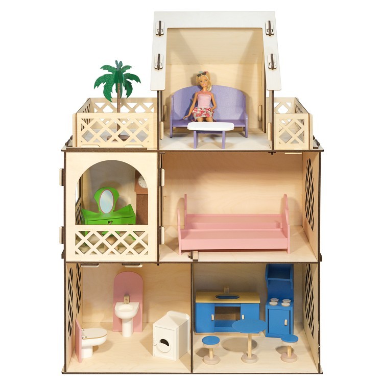 Деревянный кукольный домик Серия "Я дизайнер", конструктор, для кукол 30 см (PD318-23)